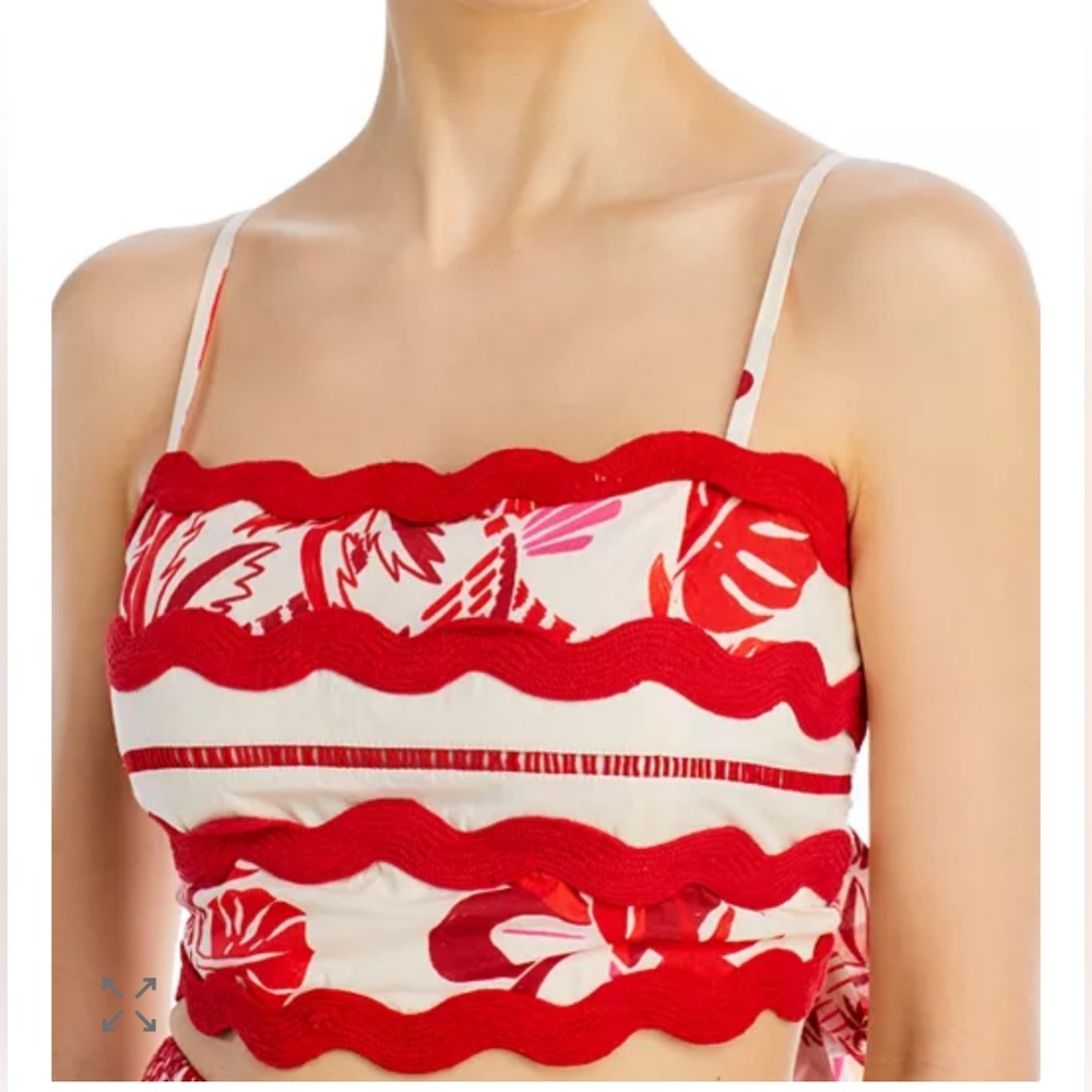 FARM Rio Red and White Scalloped Crop Tank